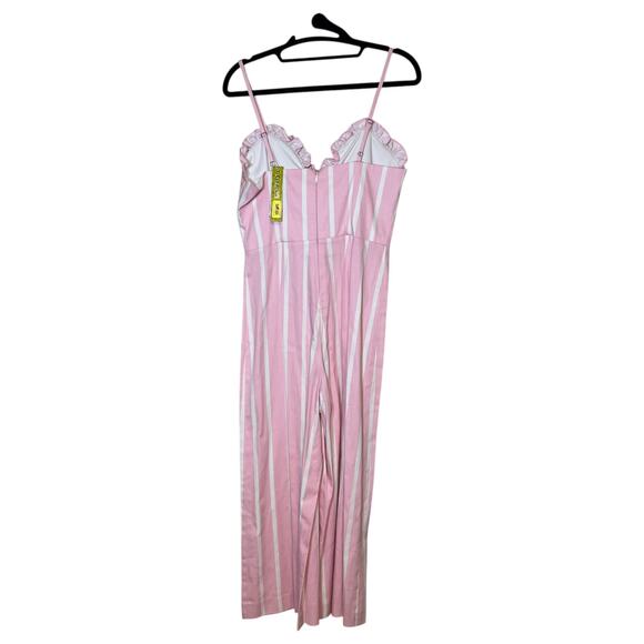 Gianni Bini Sarah Ruffled Sweetheart Neck Crop Wide Leg Jumpsuit Pink Ivory Sz 2 - Picture 3 of 7